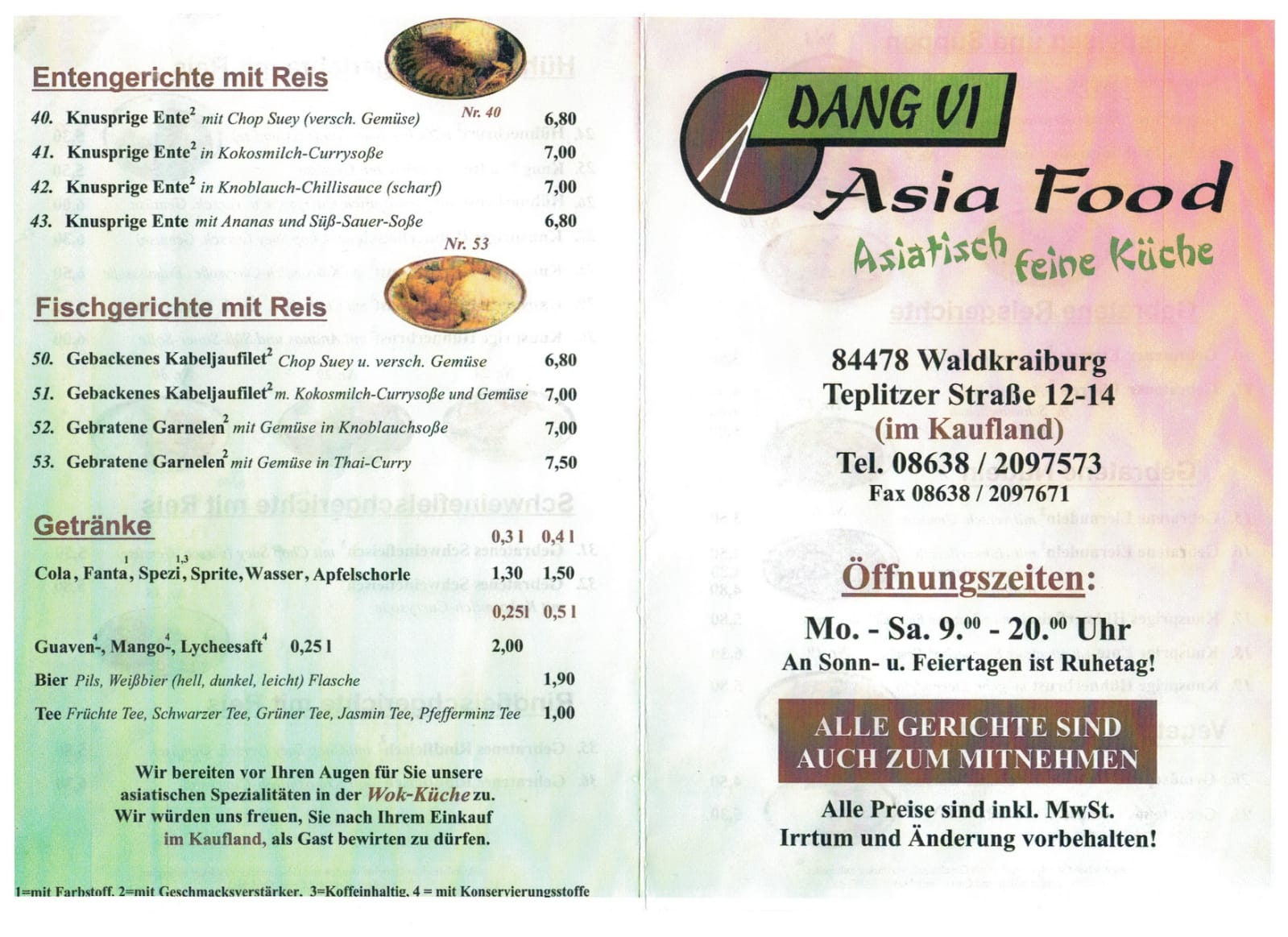 Speisekarte von Asia Food Seite 1