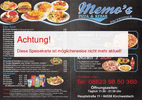 Speisekarte von Memos Pizza & Kebap Seite 01
