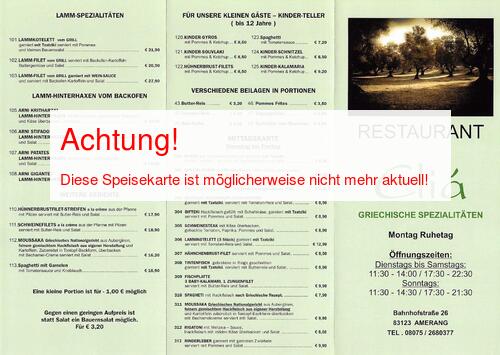 Speisekarte von Restaurant Eli&aacute; Seite 01