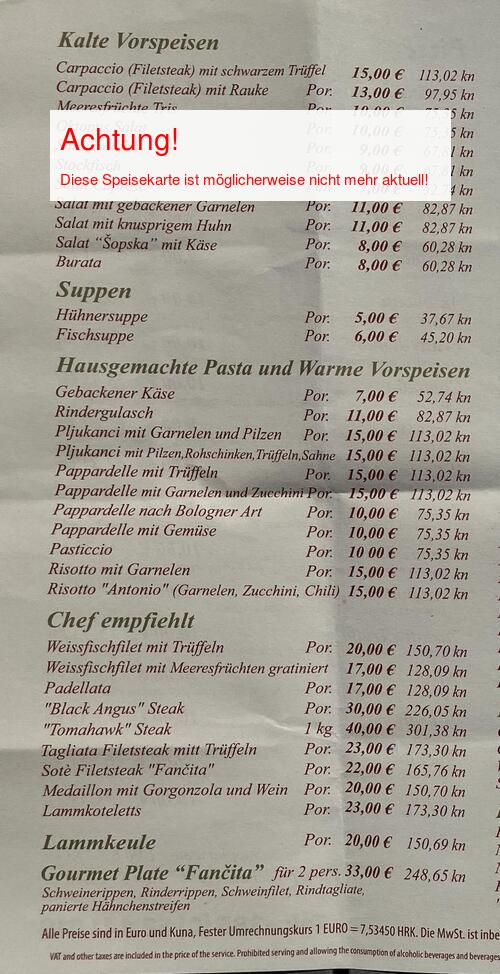 Speisekarte von Fancita Seite 01