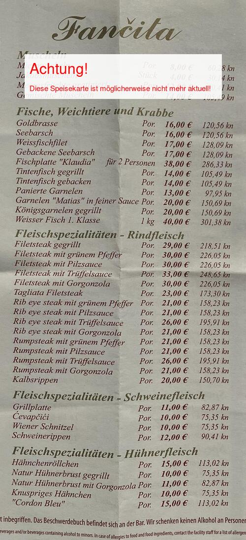 Speisekarte von Fancita Seite 02