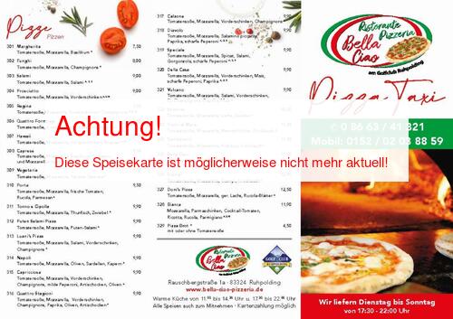 Speisekarte von Ristorante Pizzeria Bella Ciao  Seite 01