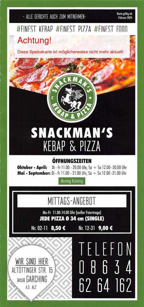 Speisekarte von Snackman's Seite 01