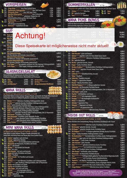 Speisekarte von Sushi Yana Seite 02