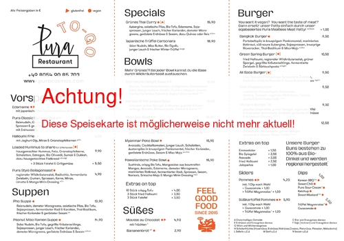 Speisekarte von Pura  Seite 01