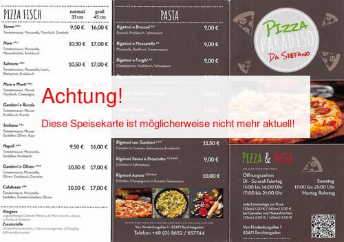 Speisekarte von Pizza Paradiso Seite 01