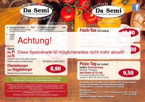 Speisekarte von Pizzeria Da Semi Seite 01