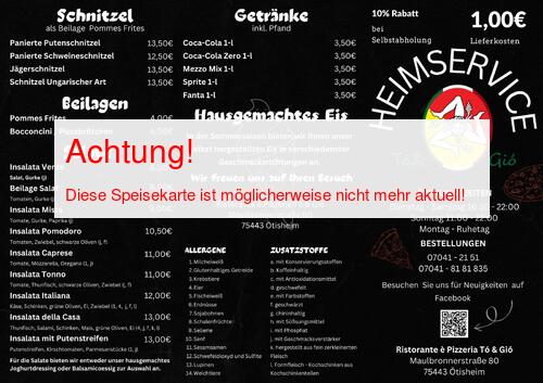 Speisekarte von Ristorante e Pizzeria To & Gio Seite 01