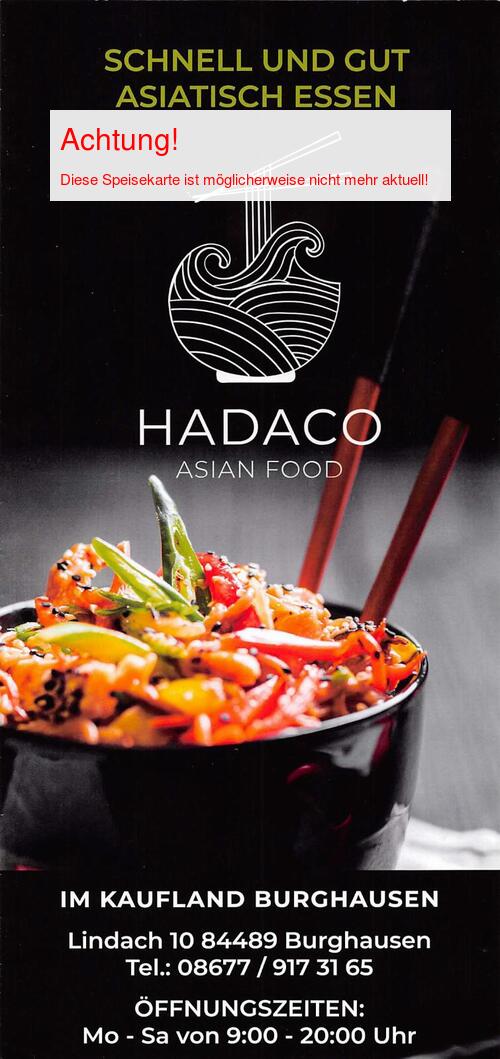 Speisekarte von Hadaco Seite 01