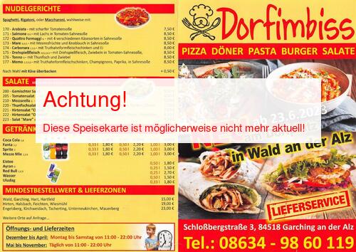 Speisekarte von Dorfimbiss Seite 01