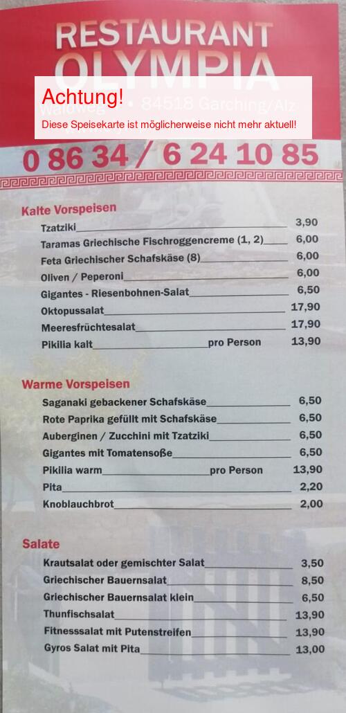Speisekarte von Olympia Seite 01