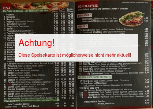 Speisekarte von Döner & Pizzaparadies Seite 2